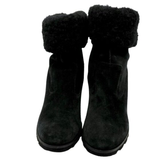 UGG~Kyra Wedge~BLACK SUEDE & SHEARLING WOMEN'S BOOTS Size 9.5. NEAR NEW - Picture 2 of 8